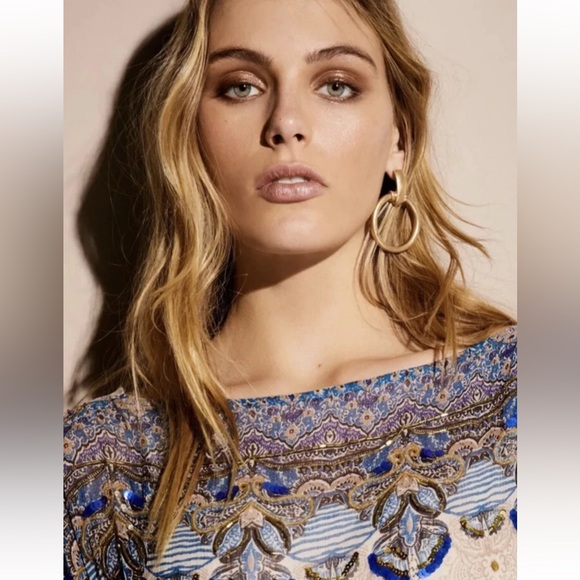 Free People One Day Dress Special Edition Blue Tan Chiffon Sz XS - Picture 3 of 9